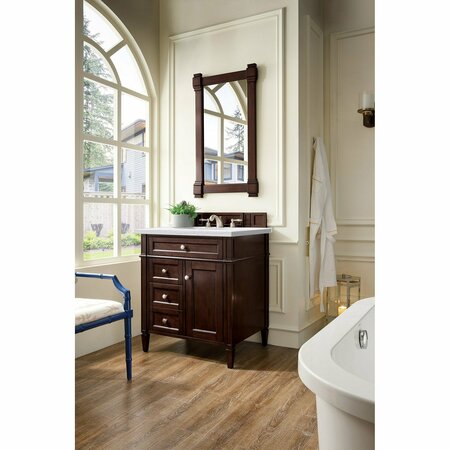 James Martin Vanities Brittany 30in Single Vanity, Burnished Mahogany w/ 3 CM Arctic Fall Solid Surface Top 650-V30-BNM-3AF